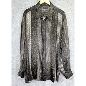 VTG Genelli Mens 2XL 100% Silk Button up Long Sleeve Shirt Multicolor Abstract